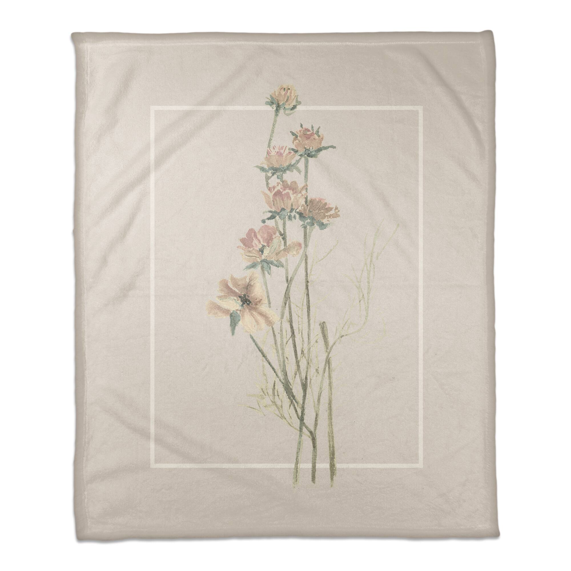 Faded Linen Floral Coral Fleece Blanket